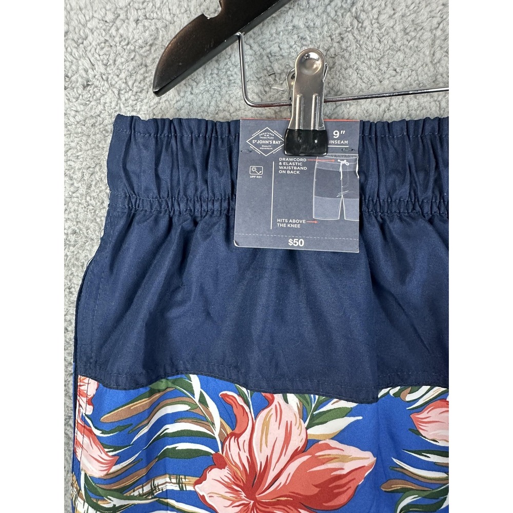 St Johns Bay Swim Shorts Mens 2XL Navy Floral Tropical Board Trunks UPF 50+ New